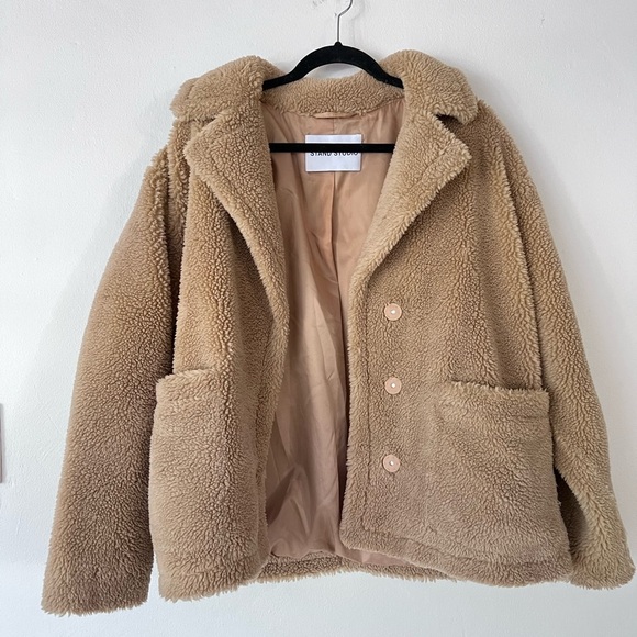 Stand Studio Tan Teddy Coat - The Marina Jacket In Sand - Picture 6 of 9